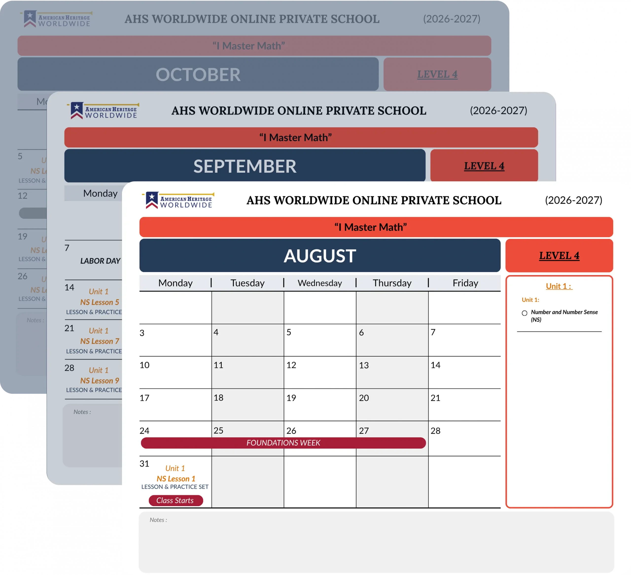 Math and Language Arts calendar previews